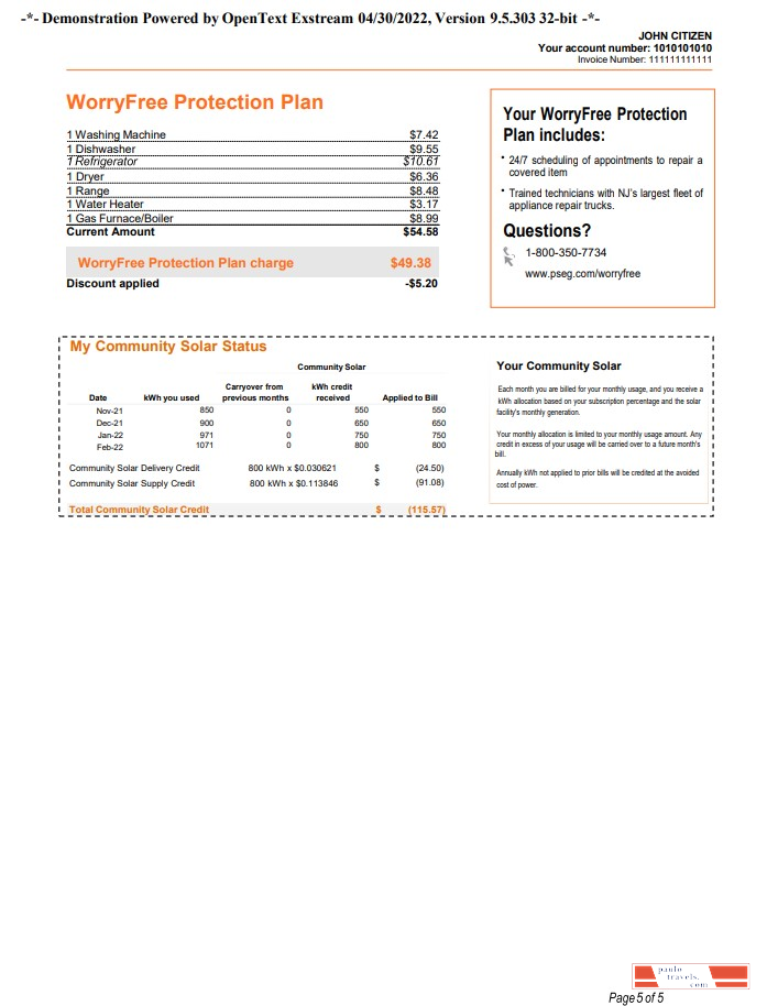 USA New York PSEG utility bill, Word and PDF template, 5 pages 5